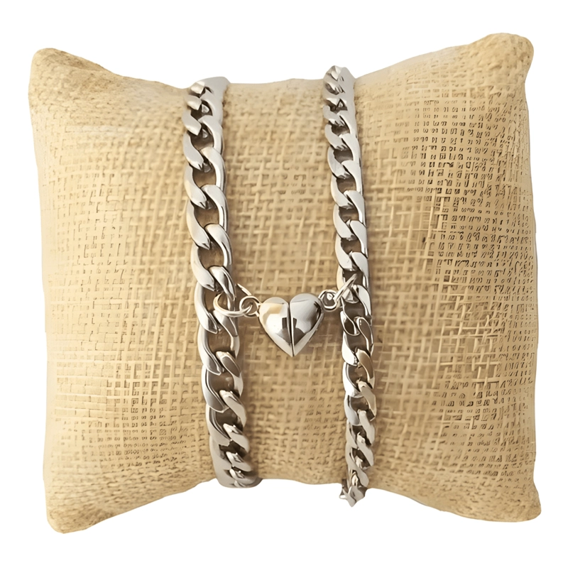 PULSERAS PARA PAREJAS CON CORAZON MAGNE TICO DE ACERO #2 - 1