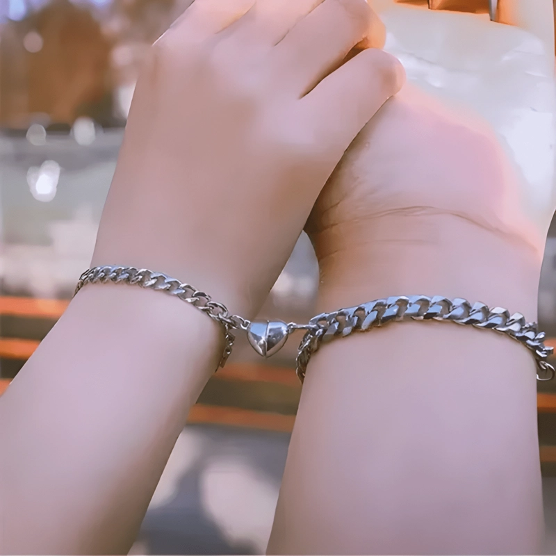PULSERAS PARA PAREJAS CON CORAZON MAGNE TICO DE ACERO #2 - 2