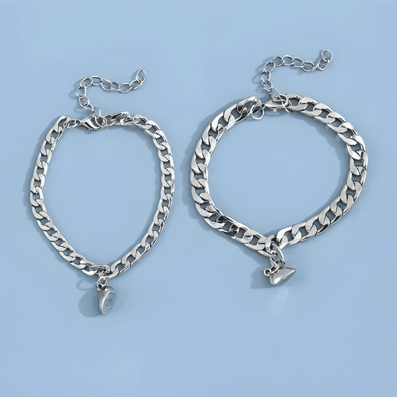 PULSERAS PARA PAREJAS CON CORAZON MAGNE TICO DE ACERO #2 - 3