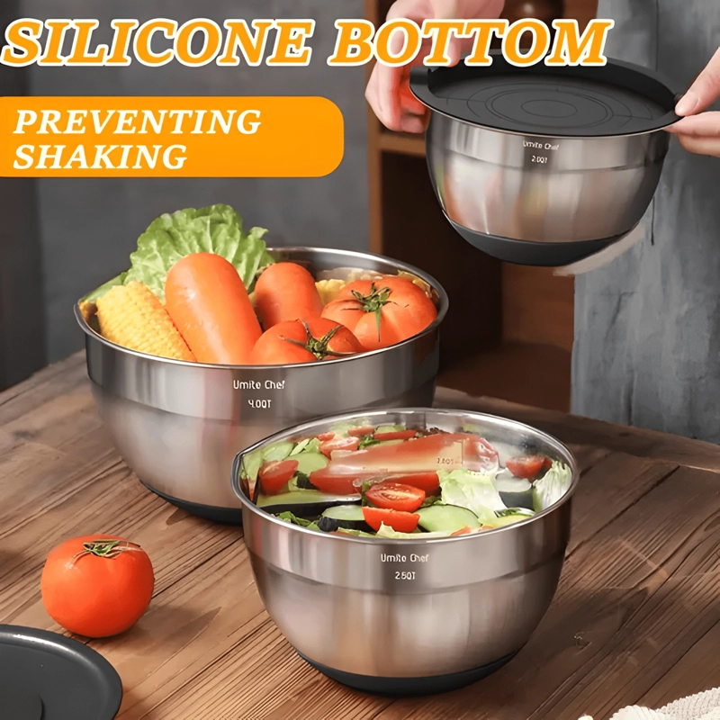 6 BOWLS CON TAPA ACERO INOXIDABLE ANTIDESLIZANTE NEGRO - 3