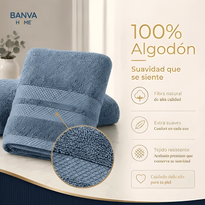 JUEGO 4 TOALLA BANO ALGODON MANOS TOALLON CUERPO SKY 400GR - 2