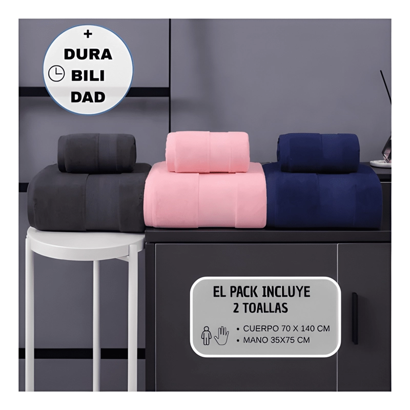 SET 2 TOALLA BAÑO+MANO 100% ALGODON ALTA ABSORCION - 2