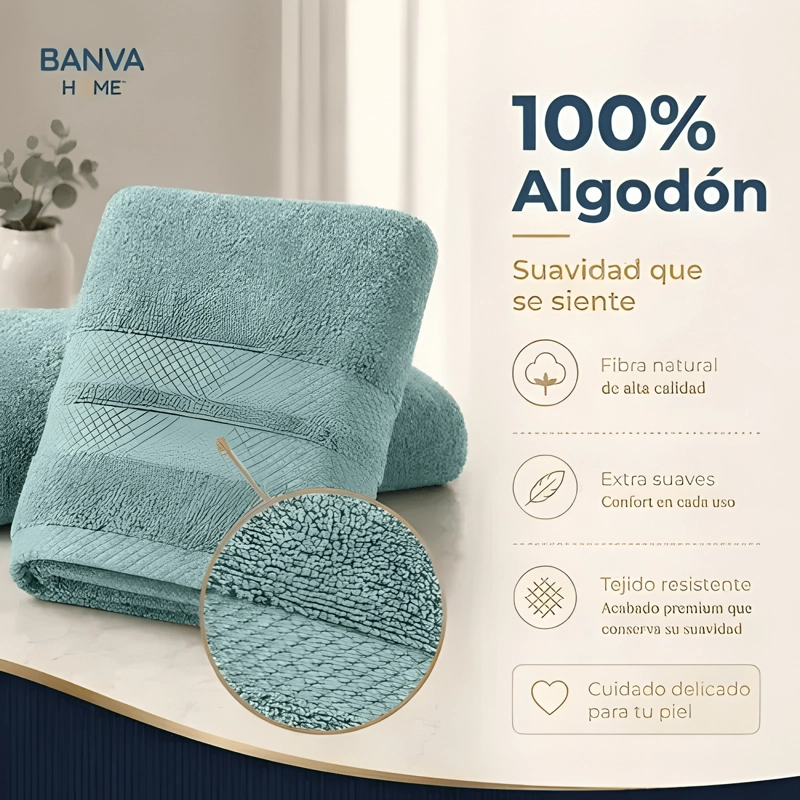 JUEGO 4 TOALLA BANO ALGODON MANOS TOALLON CUERPO 400GR MENTA - 2