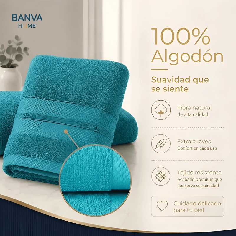 JUEGO 4 TOALLA BANO ALGODON MANOS TOALLON CUERPO 400GR - 1