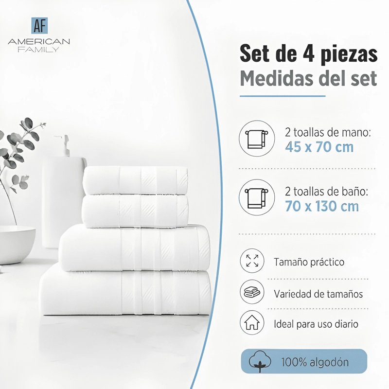 JUEGO 4 TOALLAS DE BANO DE ALGODON 400GR GRANDES CANNON - 1