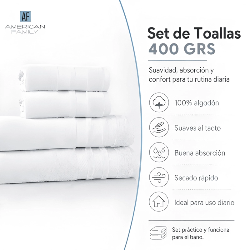 JUEGO 4 TOALLAS DE BANO DE ALGODON 400GR GRANDES CANNON - 4