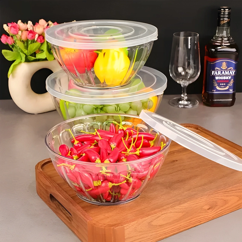 3 BOWL CONTENEDOR ENSALADERA CUENCO PLASTICO CON TAPA 1300ML - 1