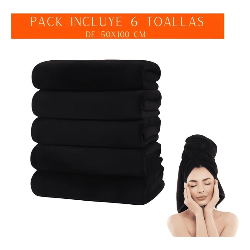 PACK 6 TOALLA PELUQUERIA HOTEL BARBERIA SPA GYM 50X100 NEGRA - 1