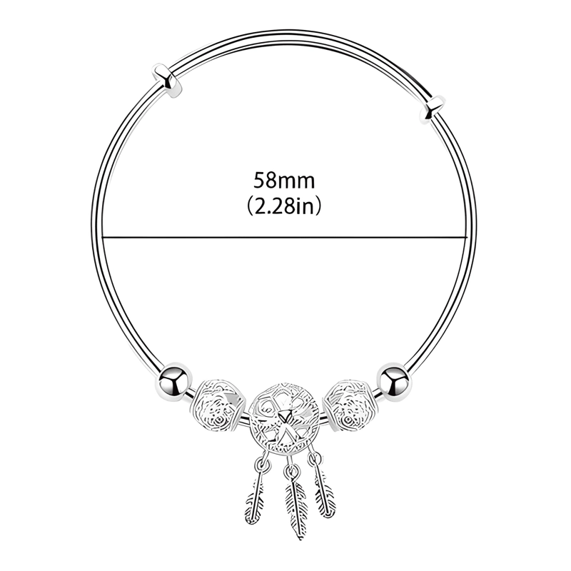 PULSERA ATRAPASUEÑOS PLATA CON BORLA, DISEÑO DE PLUMAS - 2