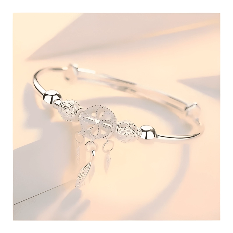 PULSERA ATRAPASUEÑOS PLATA CON BORLA, DISEÑO DE PLUMAS - 3