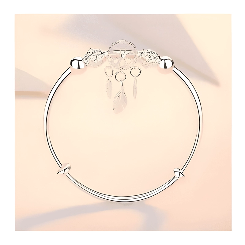 PULSERA ATRAPASUEÑOS PLATA CON BORLA, DISEÑO DE PLUMAS - 4