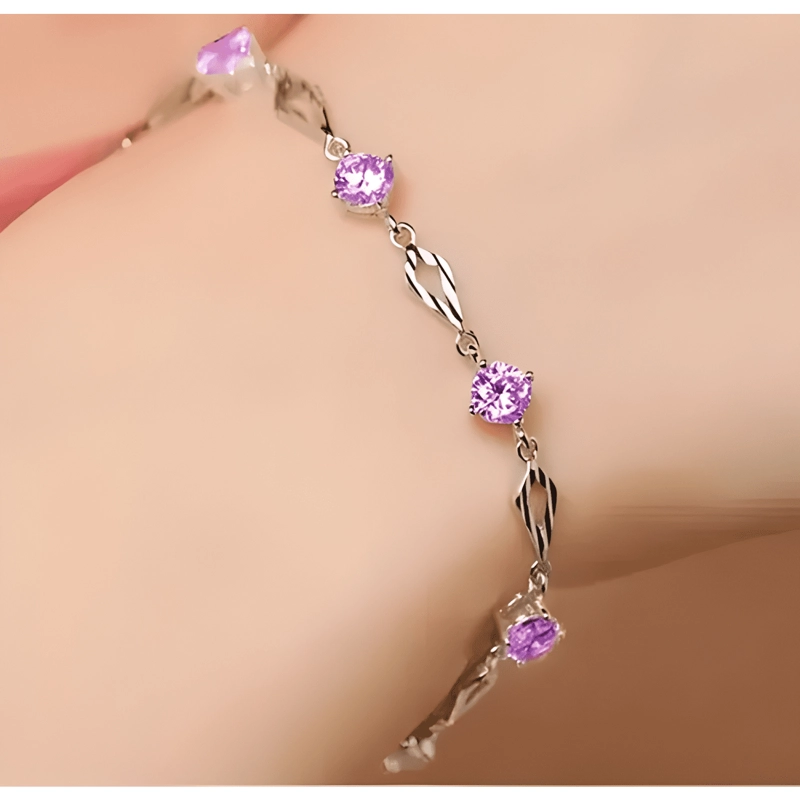PULSERA DE PLATA FINA S925 AMATISTA LILA PURPURA - 2