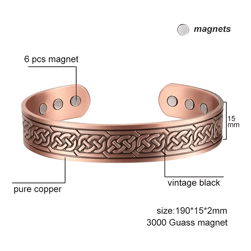 PULSERA COBRE BRAZALETE MAGNE TICA 6 IMANES ARTRITIS DISEÑO - 1