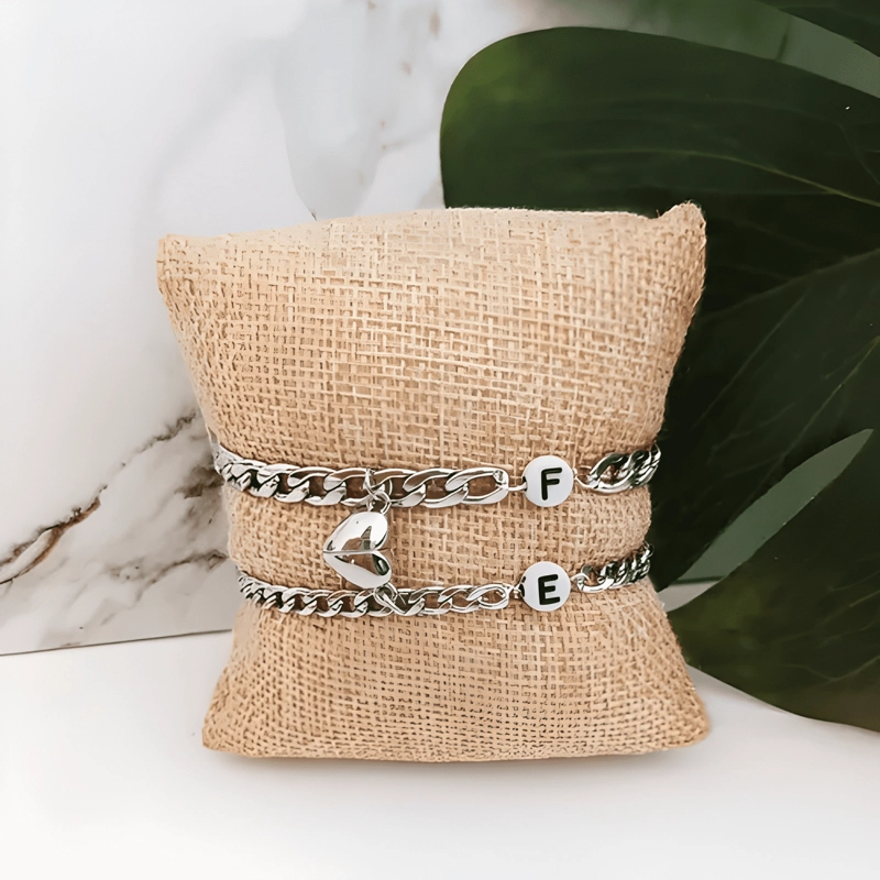 PULSERAS PARA PAREJAS CON CORAZON MAGNE TICO DE ACERO - 3