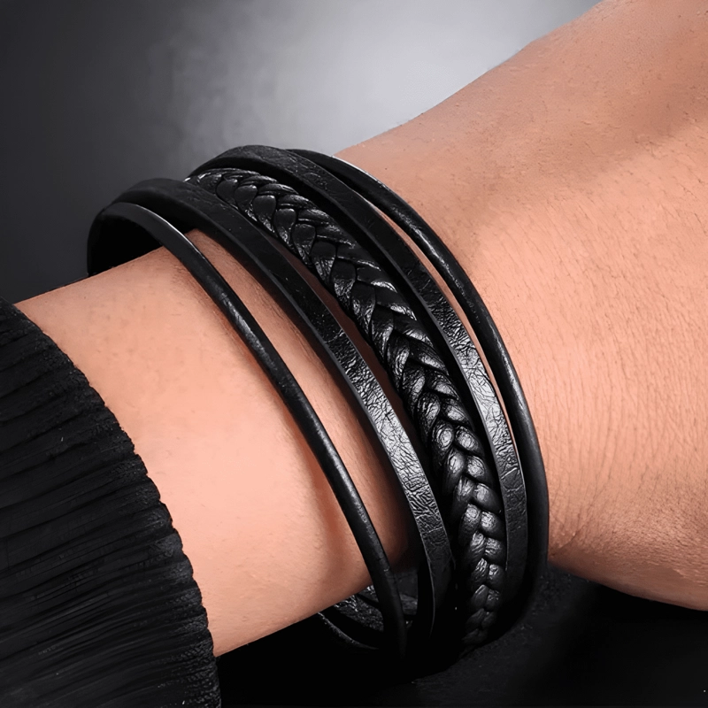PULSERA BRAZALETE CUERO HOMBRE O MUJER CON CIERRE MAGNE TICO - 2