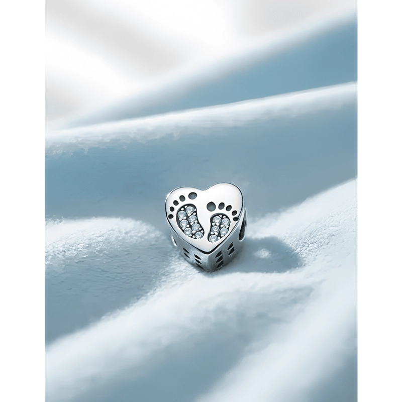 CHARM PLATA 925 CORAZON PATITAS BEBE BRILLANTES DIJE #4 - 1