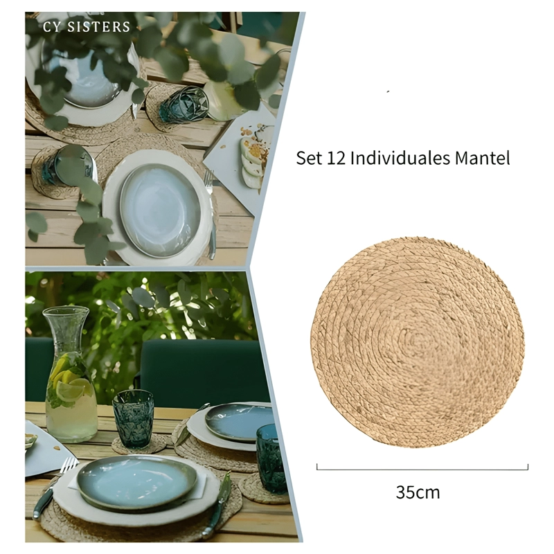 SET 12 INDIVIDUALES DE MESA REDONDOS DE PAJA NATURAL 35CM - 2