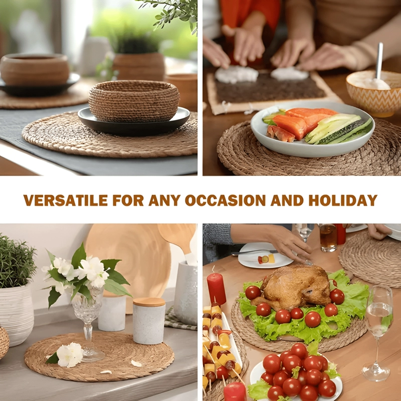 SET 12 INDIVIDUALES DE MESA REDONDOS DE PAJA NATURAL 35CM - 4