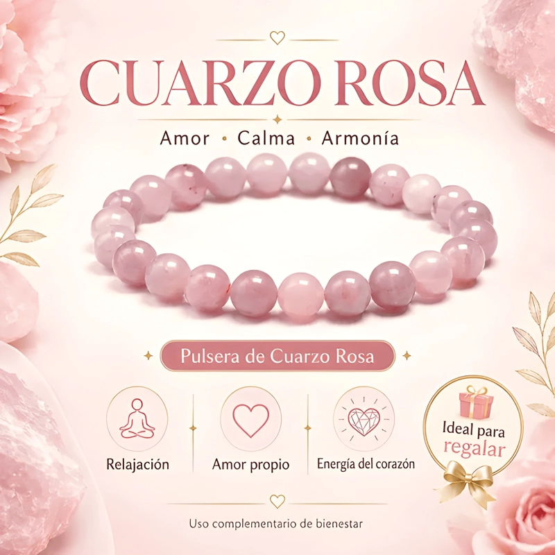 PULSERA PIEDRA NATURAL DE CUARZO ENERGE TICA 16 CM ROSA - 1
