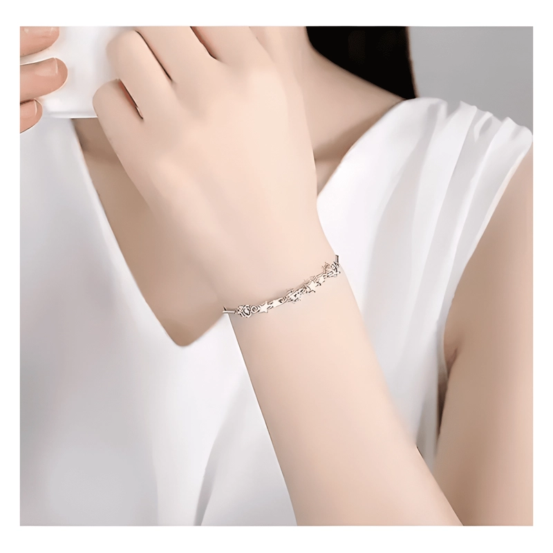 PULSERA PLATA 925 ESTRELLAS CIRCON EN ORO AJUSTABLE BLANCO - 2