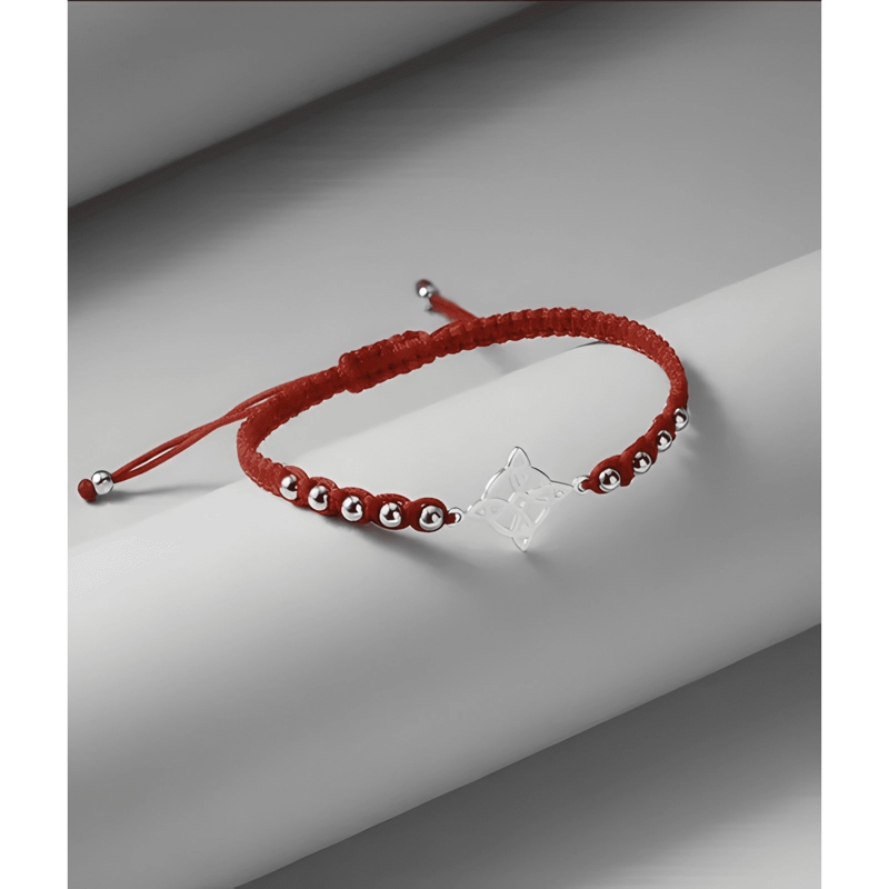PULSERA HILO NUDO DE BRUJAS PLATA CON ESFERAS AJUSTABLE ROJO - 3