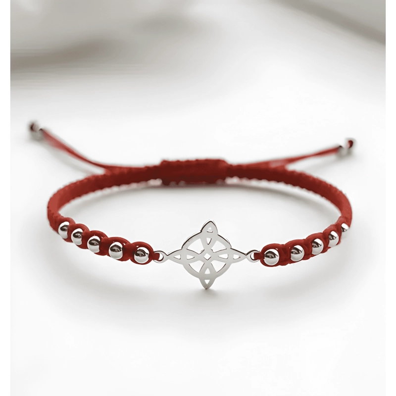 PULSERA HILO NUDO DE BRUJAS PLATA CON ESFERAS AJUSTABLE ROJO - 4