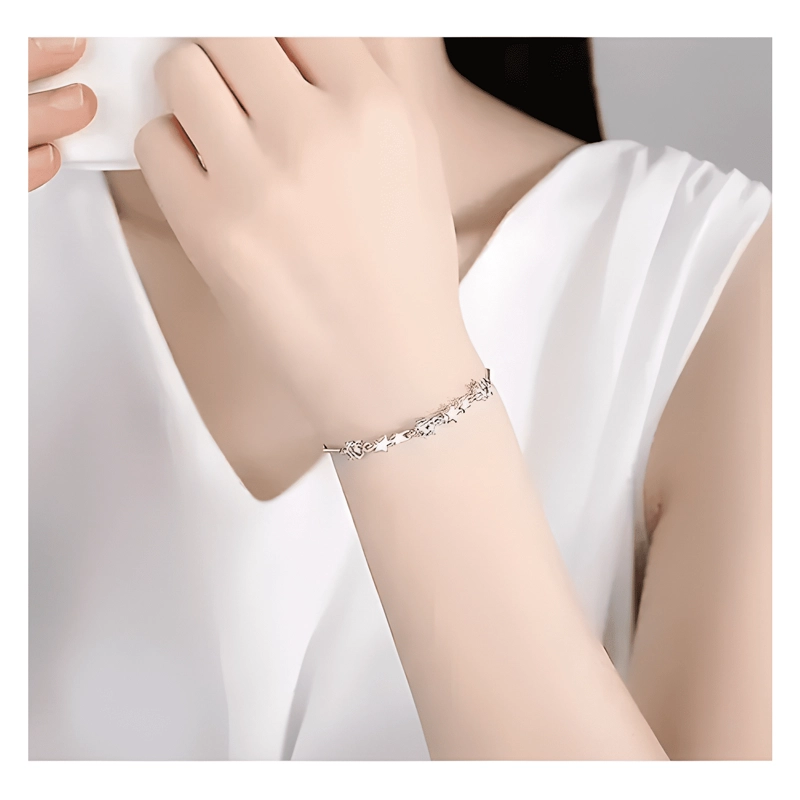 PULSERA PLATA 925 ESTRELLAS CIRCON EN ORO AJUSTABLE - 3