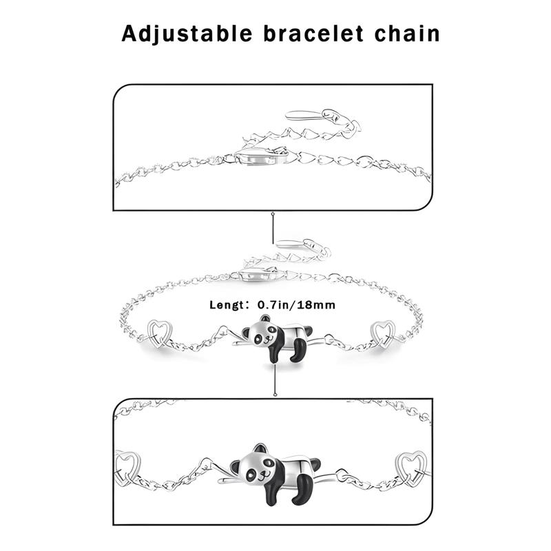 PULSERA DE PLATA 925 PANDA ANIMALES NOVIA PAREJA MUJER - 3