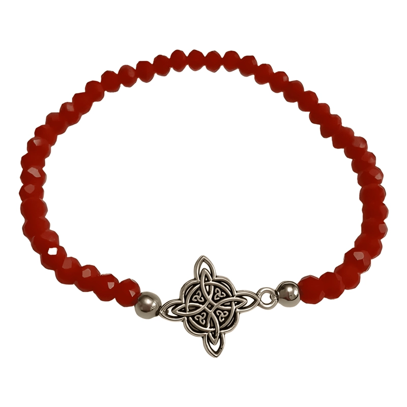 PULSERA PIEDRAS ROJAS AMULETO NUDO DE BRUJA ELASTICO #2 - 1