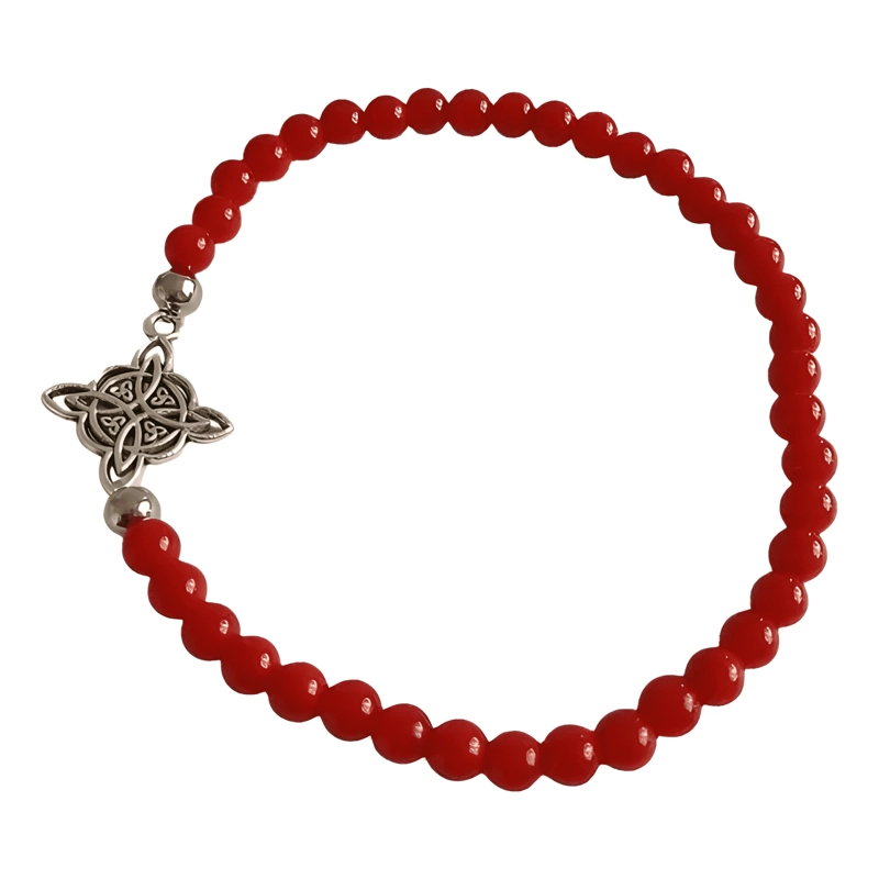 PULSERA NUDO BRUJA PIEDRA JASPE Y LAPISLAZULI ELASTICO ROJO - 1