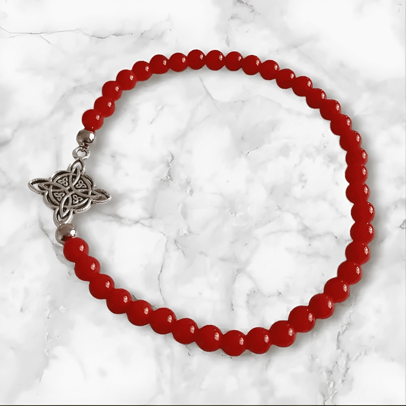 PULSERA NUDO BRUJA PIEDRA JASPE Y LAPISLAZULI ELASTICO ROJO - 2