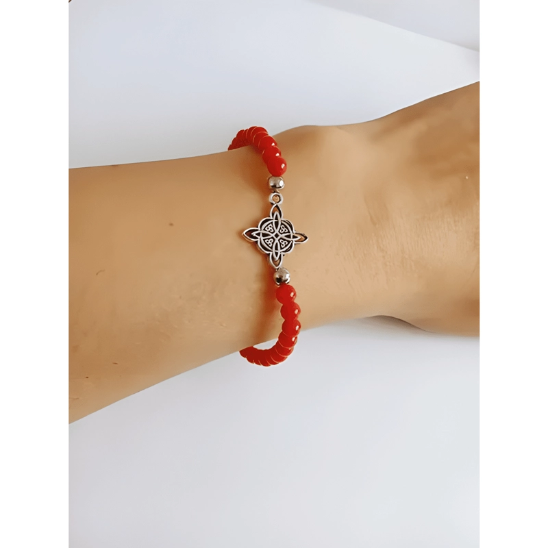 PULSERA NUDO BRUJA PIEDRA JASPE Y LAPISLAZULI ELASTICO ROJO - 3