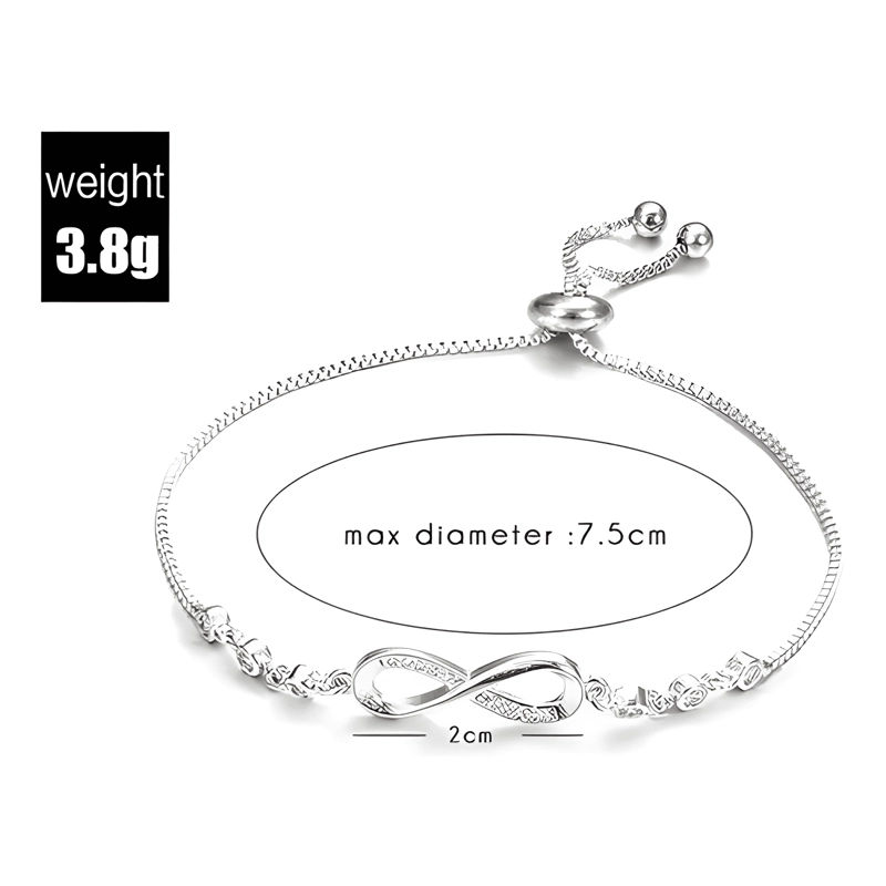 PULSERA INFINITO AJUSTABLE DE PLATA LEY S925 + BOLSA + - 1