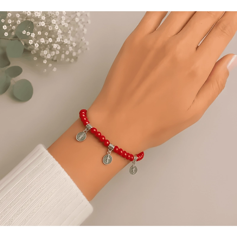PULSERA CRISTALES ROJOS AMULETOS PROTECCION SUERTE BIENESTAR - 1
