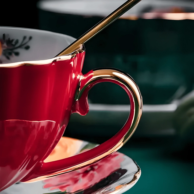 JUEGO DE TAZAS DE PORCELANA CON PLATILLOS Y CUCHARAS 8 OZ... - 1