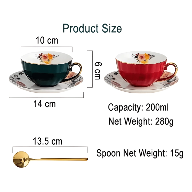 JUEGO DE TAZAS DE PORCELANA CON PLATILLOS Y CUCHARAS 8 OZ... - 4
