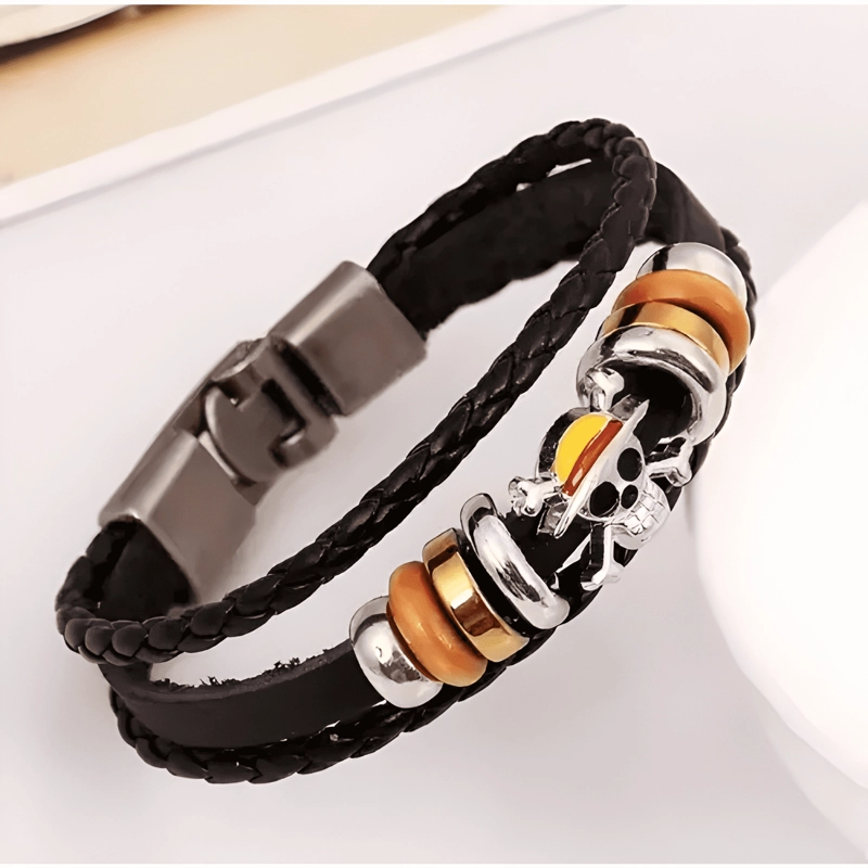 PULSERA DE CUERO CON DIJE EN FORMA DE CALAVERA ONE PIECE - 2