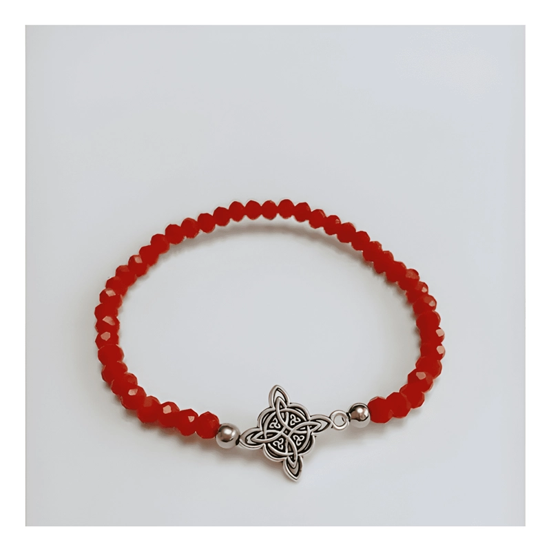 PULSERA PIEDRAS ROJAS AMULETO NUDO DE BRUJA ELASTICO - 1