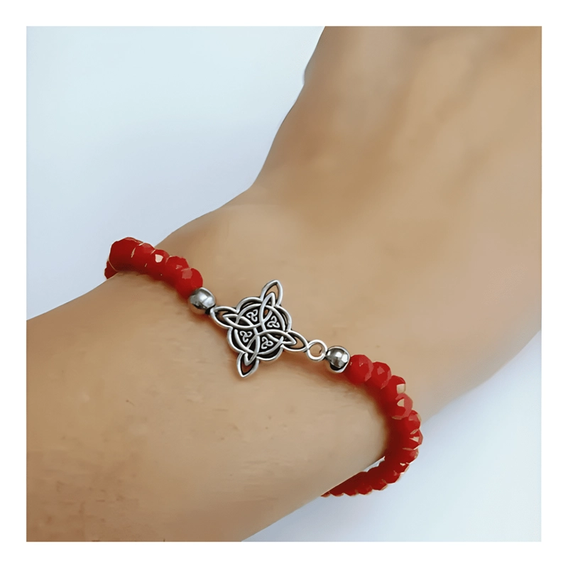 PULSERA PIEDRAS ROJAS AMULETO NUDO DE BRUJA ELASTICO - 2