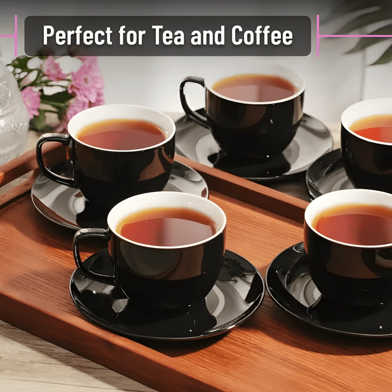 JUEGO DE 6 TAZAS Y PLATOS DE PORCELANA 8 OZ BREW TO... NEGRA - 4