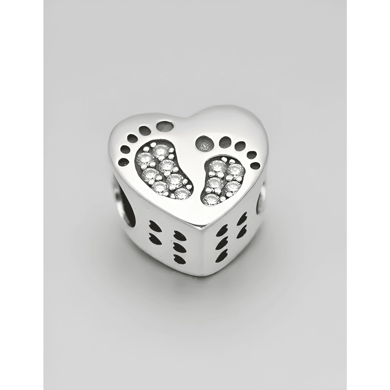CHARM PLATA 925 CORAZON PATITAS BEBE BRILLANTES DIJE #6 - 2