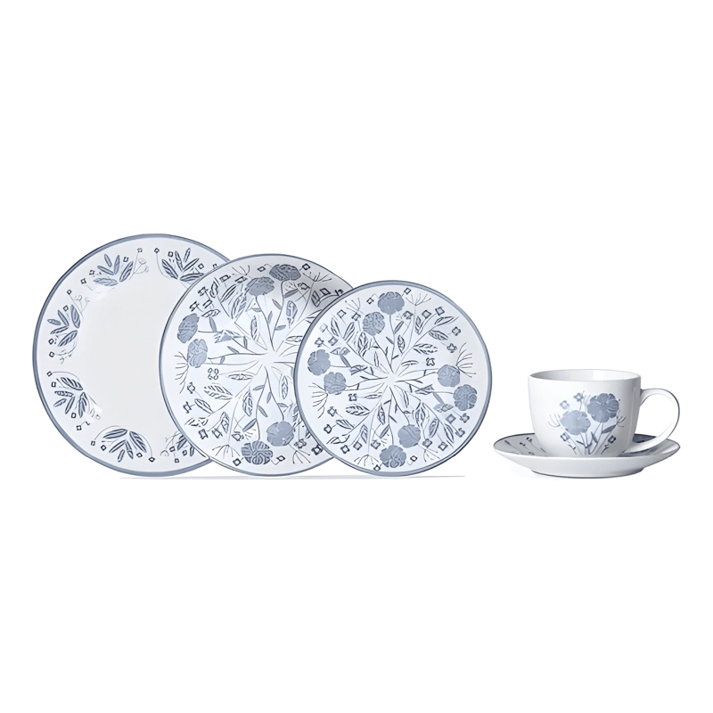 JUEGO DE VAJILLA 30 PIEZAS DE PORCELANA DISEÑO FLORAL AZUL - 1