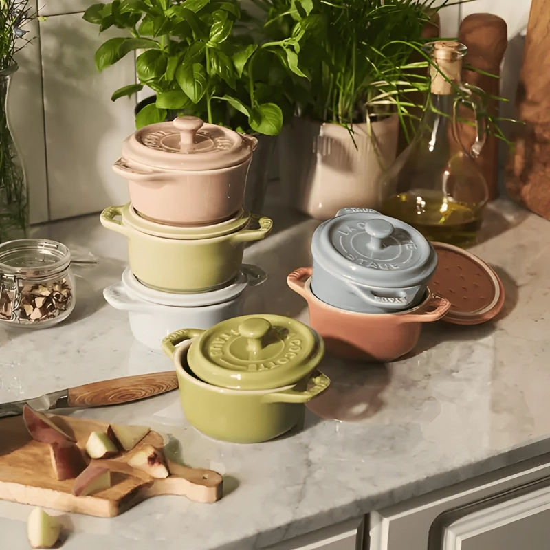 STAUB STONEWARE CERAMIC 6-PC MINI ROUND COCOTTE SET-MACARON - 1