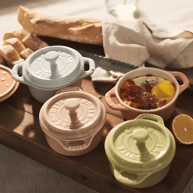 STAUB STONEWARE CERAMIC 6-PC MINI ROUND COCOTTE SET-MACARON - 2