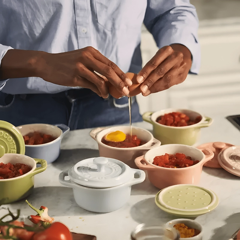 STAUB STONEWARE CERAMIC 6-PC MINI ROUND COCOTTE SET-MACARON - 3