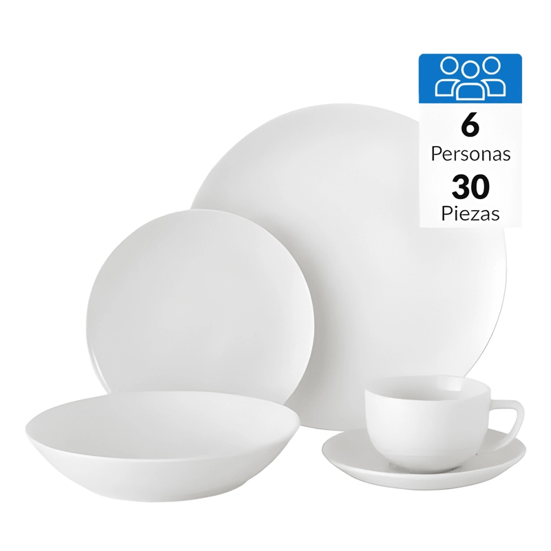 JUEGO DE LOZA 30 PIEZAS PORCELANA 6 PERSONAS BLANCA - 4