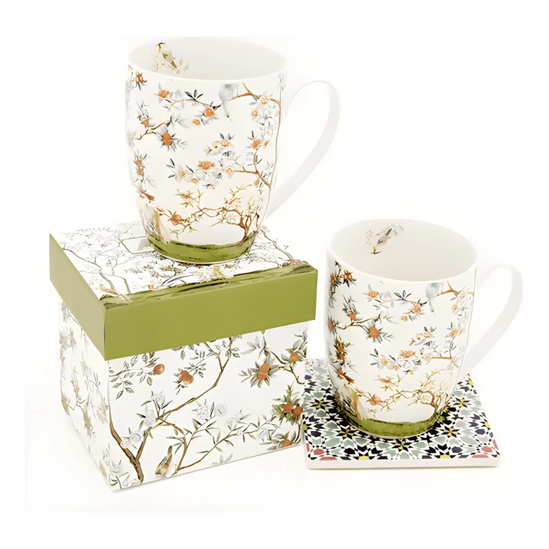 JUEGO DE 2 TAZAS DE PORCELANA FINA CON DISEÑO FLORAL Y AV... - 2