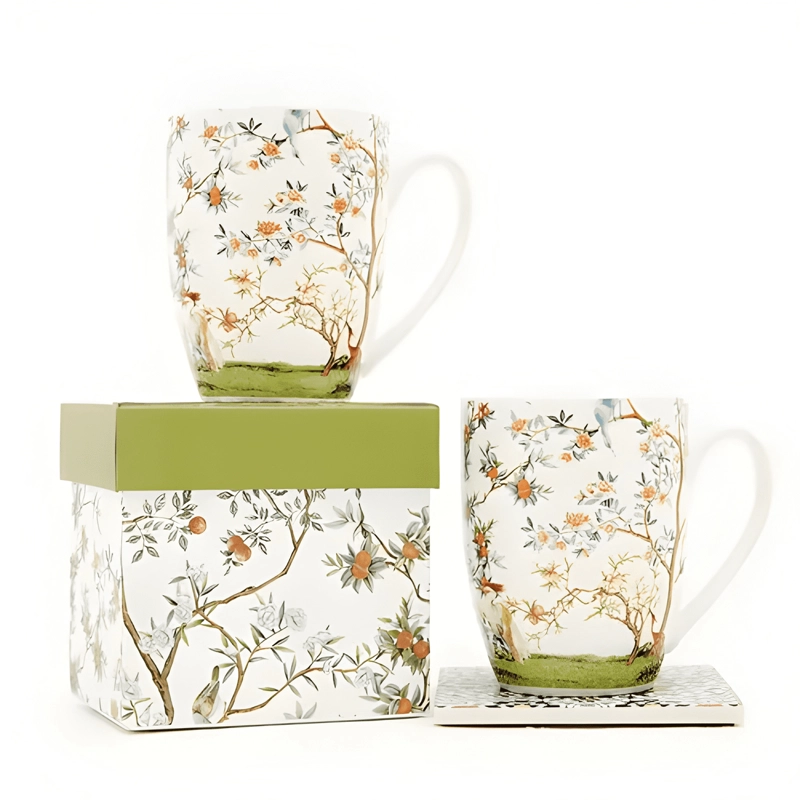 JUEGO DE 2 TAZAS DE PORCELANA FINA CON DISEÑO FLORAL Y AV... - 3