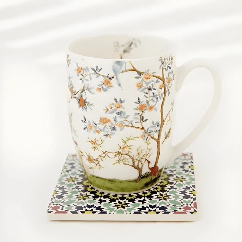 JUEGO DE 2 TAZAS DE PORCELANA FINA CON DISEÑO FLORAL Y AV... - 4