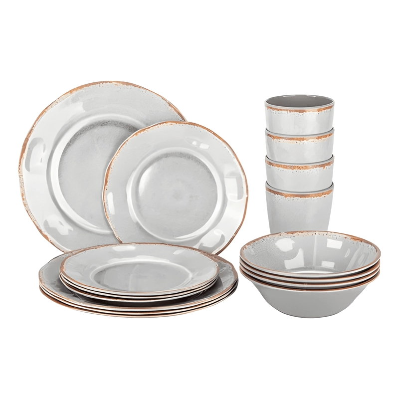 SET 16 PCS JUEGO DE VAJILLA COMPLETO MELAMINA ECOLOGICO GRIS - 1